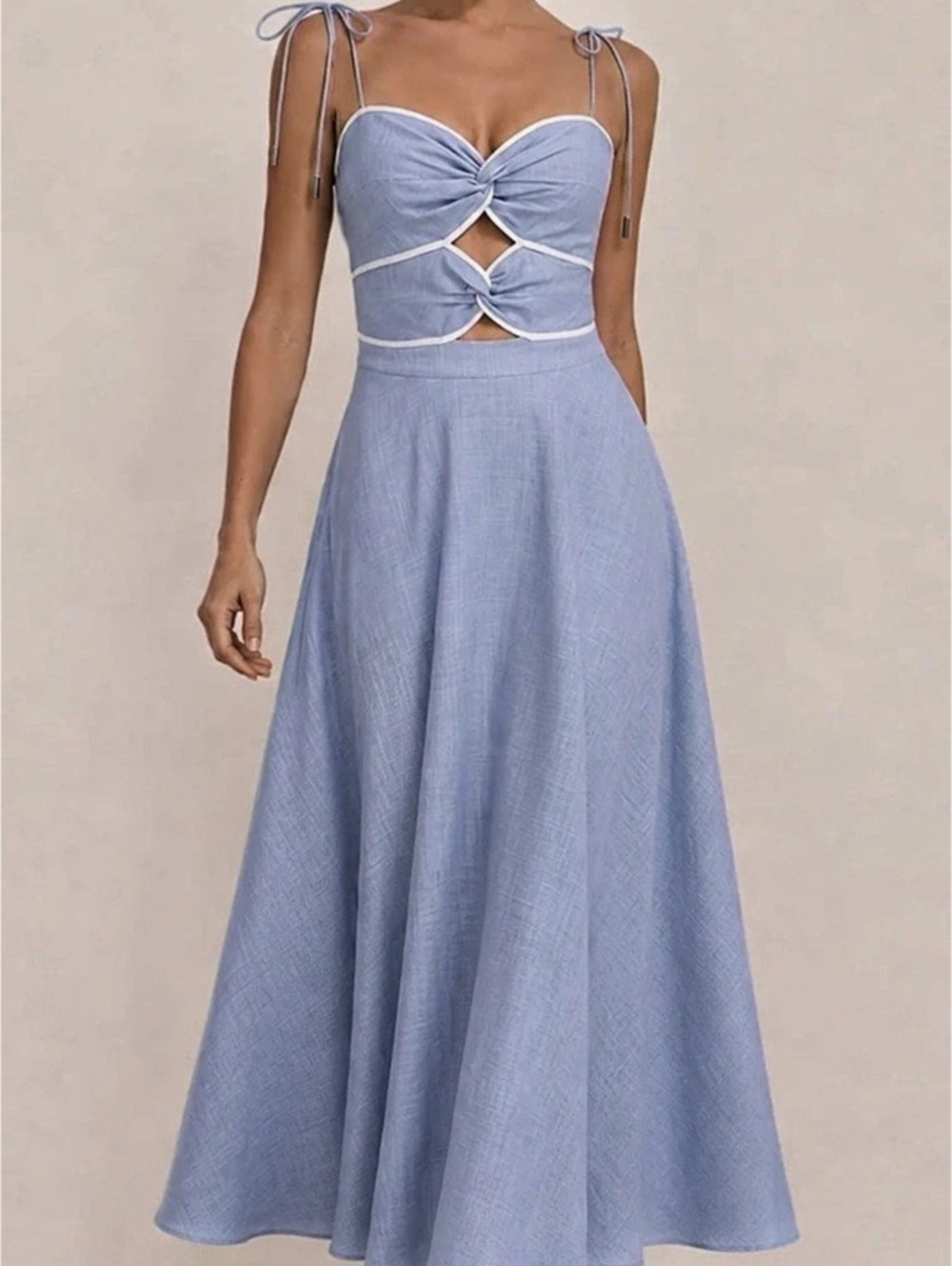 Commense Cutout Tie Strap Maxi Dress Blue Large